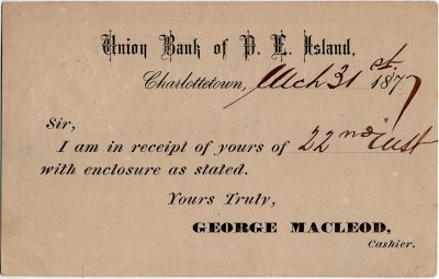 , Union Bank of P.E. Island (1325), PEI Postcards