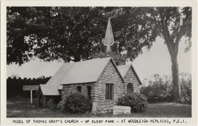 , Model of Thomas Gray’s Church &#8211; of Elegy fame &#8211; at Woodleigh Replicas, P.E.I. (1421), PEI Postcards
