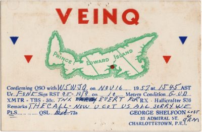 , QSL Card VE1NQ George Shelfoon16 Nov 1957 (2069), PEI Postcards