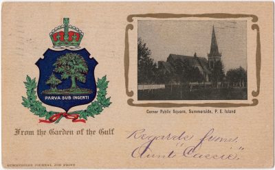 , Corner Public Square, Summerside, P.E. Island Parva Sub Ingenti From the Garden of the Gulf (0018), PEI Postcards